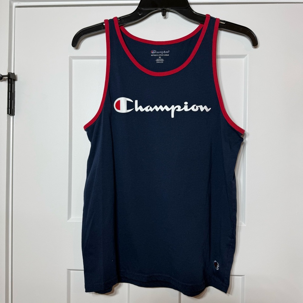 Champion Athletic Cotton Navy Red Youth Classic Jersey Ringer Tank Top Size XL